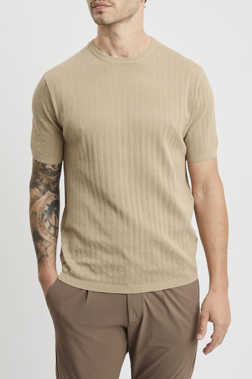 Maglia a girocollo con manica corta in cotone misto lino e seta