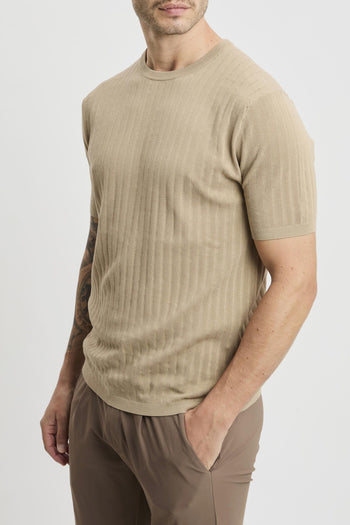 Maglia a girocollo con manica corta in cotone misto lino e seta - 2