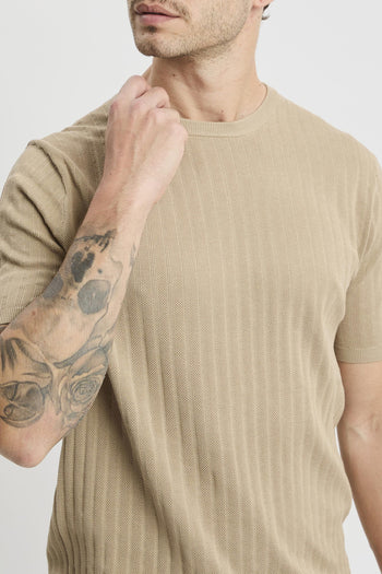 Maglia a girocollo con manica corta in cotone misto lino e seta - 3