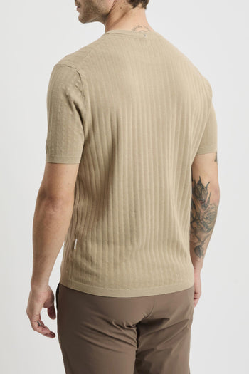Maglia a girocollo con manica corta in cotone misto lino e seta - 4