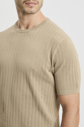 Maglia a girocollo con manica corta in cotone misto lino e seta - 6