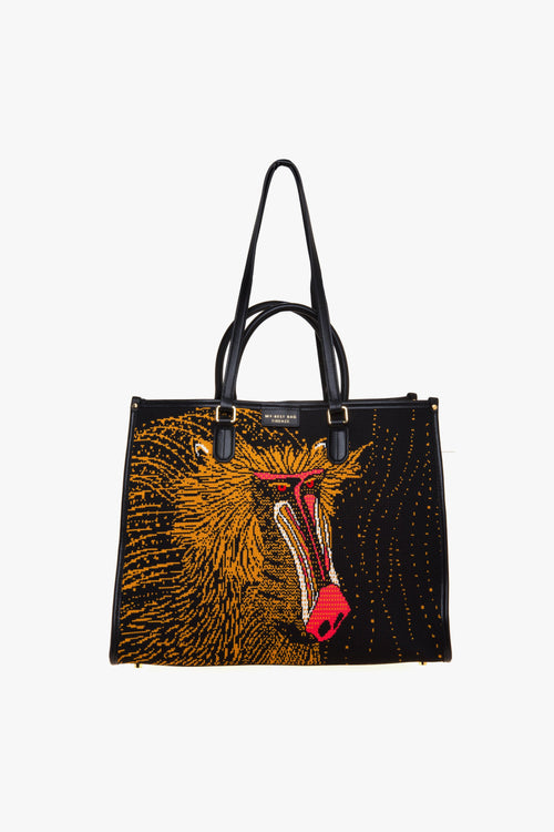 Borsa Atena-Creatures in tessuto jaquard (misura grande) BABOON