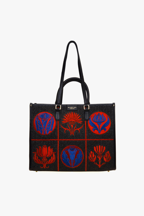 Borsa Atena-Libery in rafia ricamata (misura grande)