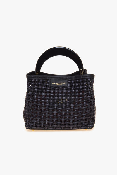 Borsa a mano in paglia Tabru intrecciata con manico in resina (mis. piccola)