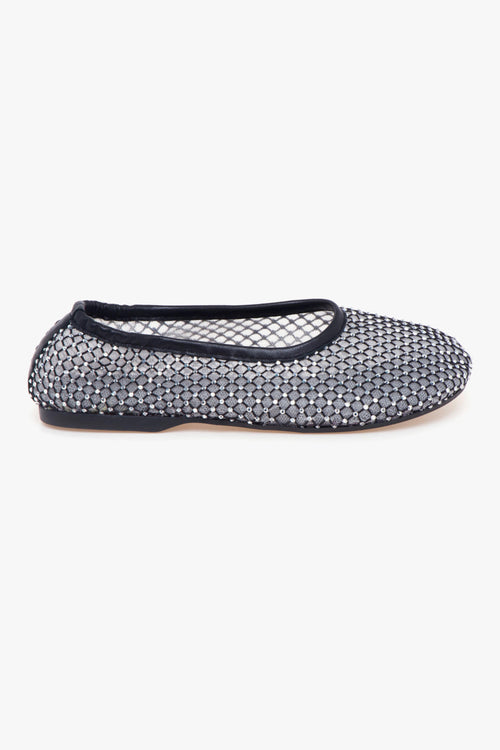 Ballerina "Lorain" in tessuto retinato con microstrass