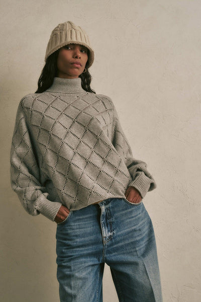 Maglia dolcevita "Desideria" in misto cashmere con rombi traforati