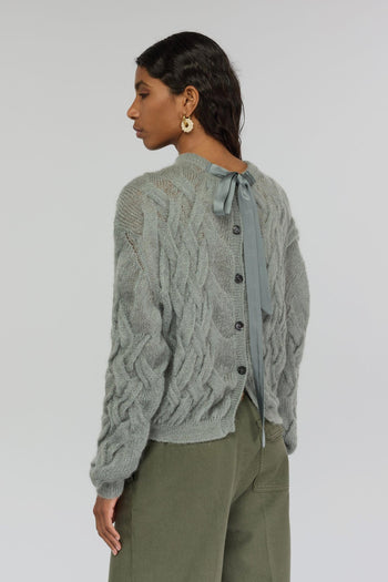 Maglia a trecce in mohair "Evita" con fiocco e abbottonatura dietro - 2