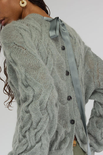 Maglia a trecce in mohair "Evita" con fiocco e abbottonatura dietro - 3