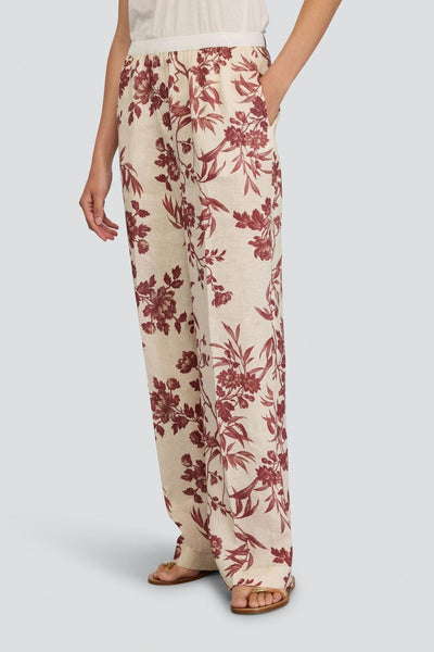 Pantalone a palazzo in lino con stampa floreale