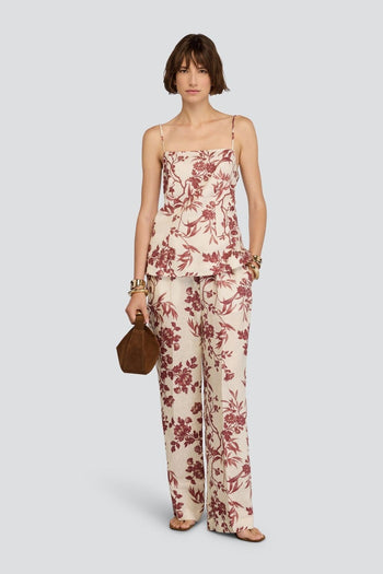 Pantalone a palazzo in lino con stampa floreale - 2