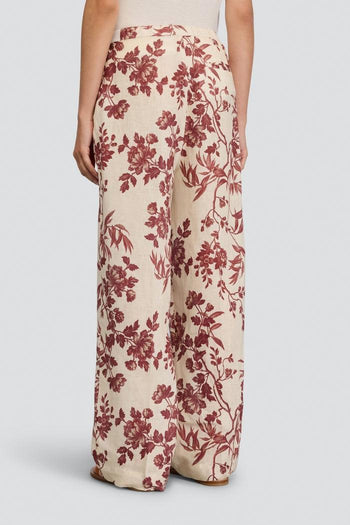 Pantalone a palazzo in lino con stampa floreale - 3