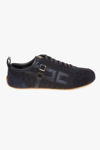 Sneaker in camoscio e tessuto con motivo monogram in jaquard
