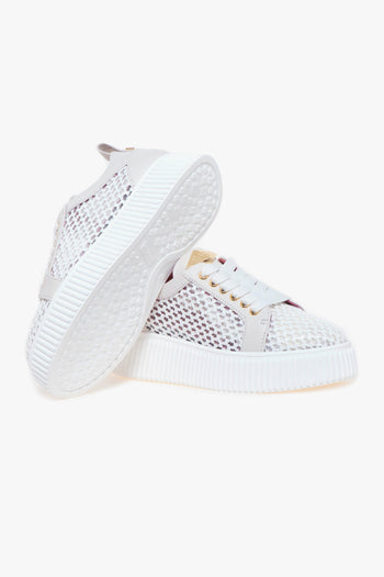 Sneaker in tessuto intrecciato e pelle con platform in gomma leggera - 4