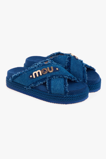 Ciabatta con fasce incrociate in canvas e maxi logo in metallo - 2