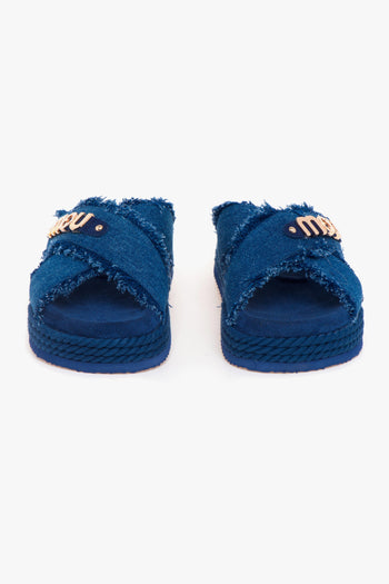 Ciabatta con fasce incrociate in canvas e maxi logo in metallo - 5