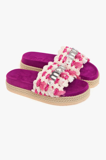 Ciabatta con frange e maxi logo in metallo - 2