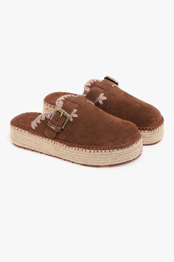 Jute Clog in camoscio con impuntire a contrasto e platform in corda - 2