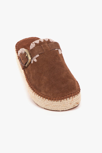 Jute Clog in camoscio con impuntire a contrasto e platform in corda - 4