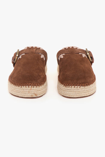 Jute Clog in camoscio con impuntire a contrasto e platform in corda - 5