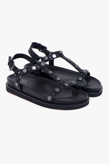 Sandalo basso Ugo in pelle con borchie e fussbet - 2