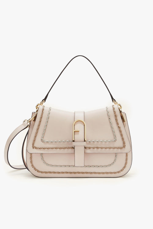 Borsa a mano Flow in pelle con infilature a contrasto e tracolla