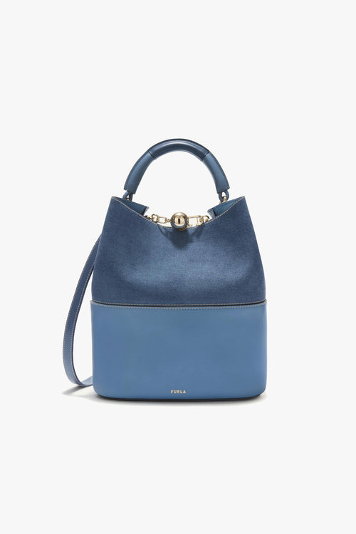 Borsa a secchiello Sfera in pelle e tessuto - Misura 26