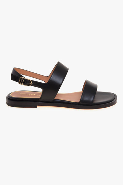 Sandalo flat in pelle con due fasce e fondo cuoio