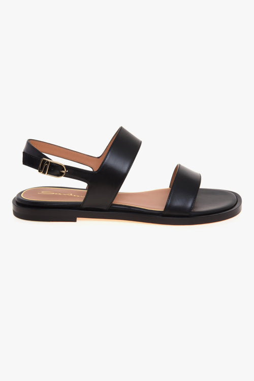 Sandalo flat in pelle con due fasce e fondo cuoio