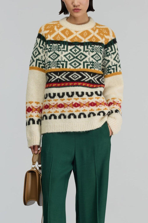 Maglia girocollo "Ottavio" in misto lana con motivo jacquard