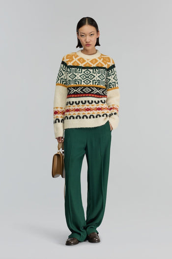 Maglia girocollo "Ottavio" in misto lana con motivo jacquard - 2