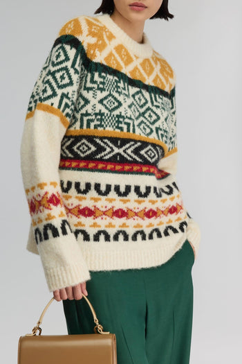 Maglia girocollo "Ottavio" in misto lana con motivo jacquard - 5