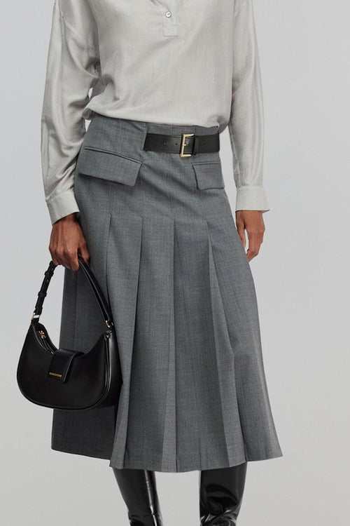 Gonna midi Tracy in fresco di lana con pieghe