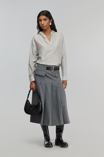 Gonna midi Tracy in fresco di lana con pieghe - 2