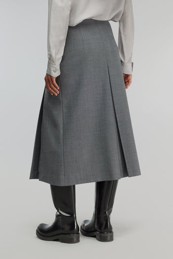 Gonna midi Tracy in fresco di lana con pieghe - 3