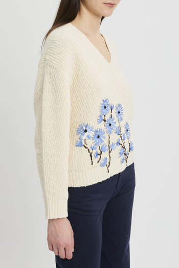 Maglia manica lunga Marcela in cotone con scollo a V e ricamo con paillettes - 5