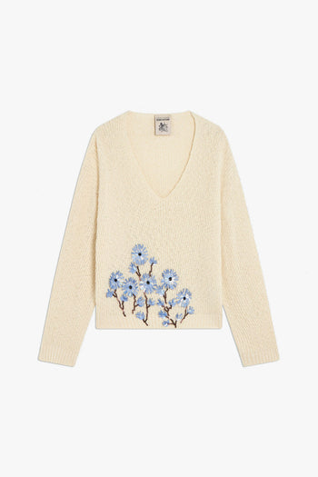 Maglia manica lunga Marcela in cotone con scollo a V e ricamo con paillettes - 8