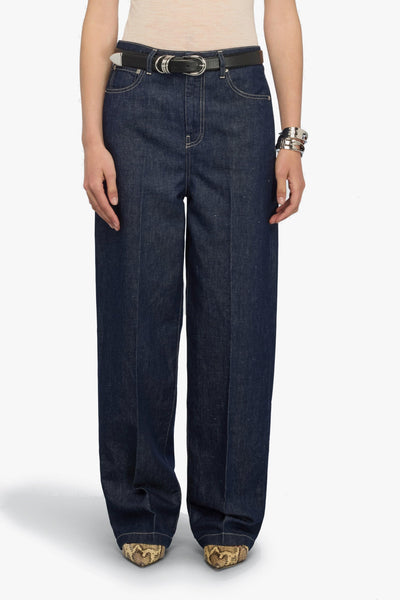 Jeans cinque tasche modello Agata di in cotone e lino con gamba ampia