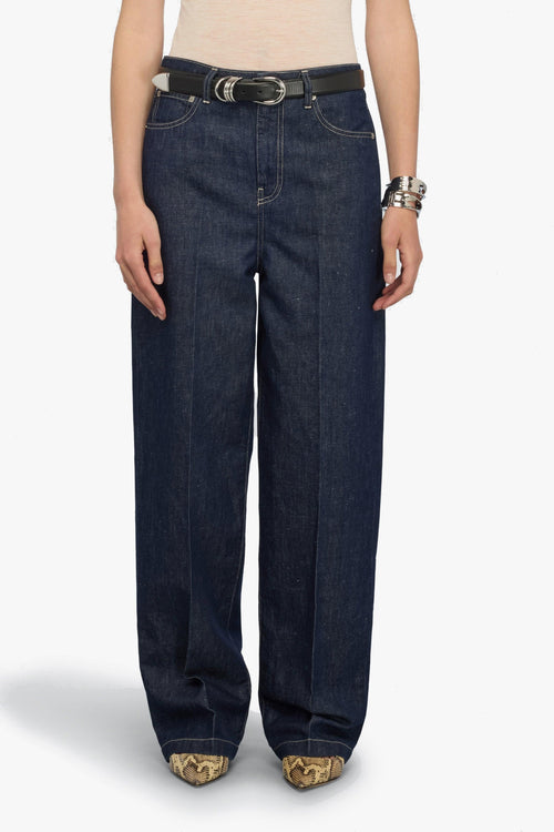 Jeans cinque tasche modello Agata di in cotone e lino con gamba ampia