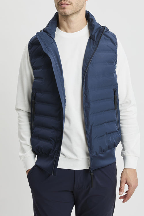 Gilet in bimateriale con cappuccio