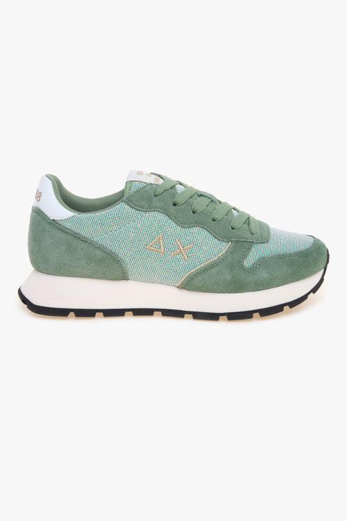 Sneaker in camoscio e tessuto glitterato