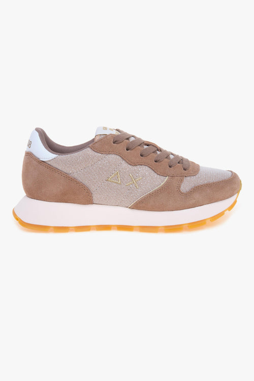 Sneaker in camoscio e tessuto glitterato