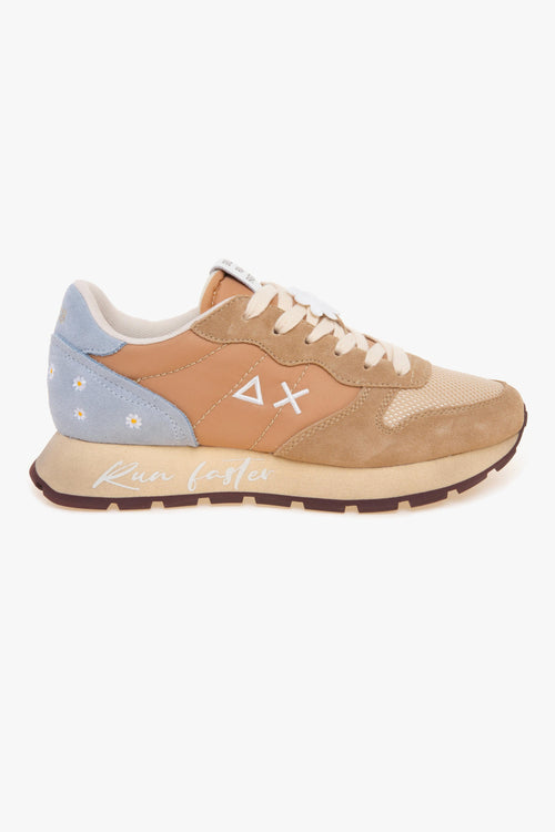 Sneaker Ally Vintage in camoscio e tessuto con margherite ricamate