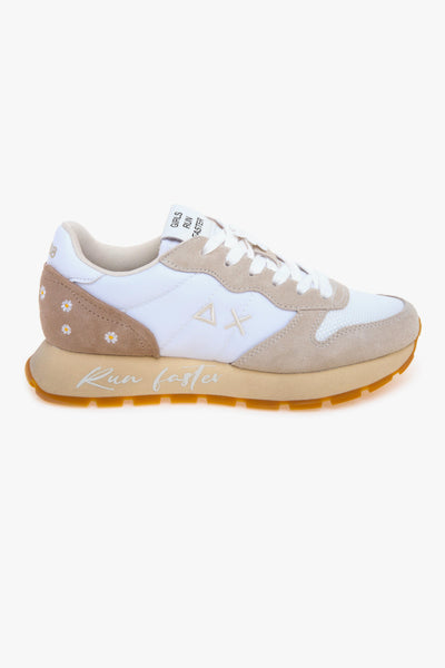 Sneaker Ally Vintage in camoscio e tessuto con margherite ricamate