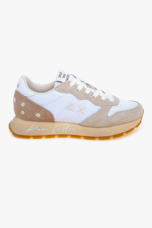 Sneaker Ally Vintage in camoscio e tessuto con margherite ricamate