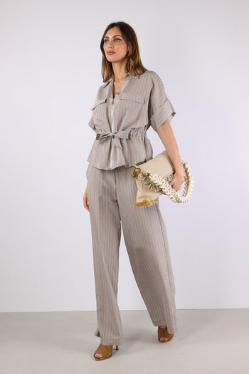 Pantalone Palazzo Riga Beige - 5