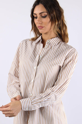 Camicia Cotone Riga Ricamo Schiena Bianco/beige - 8
