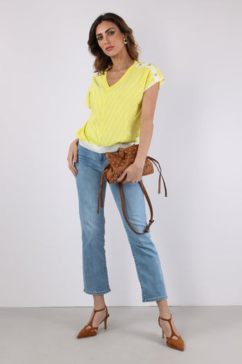 Maglia Scollo V Bottoni Riga Jasmine/white - 2