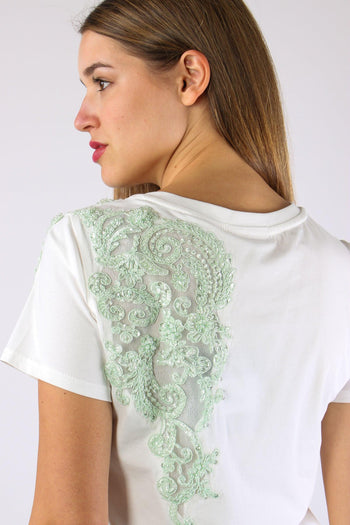 T-shrit Inserto Pizzo Paillettes Bianco - 6
