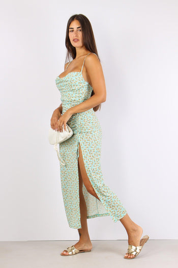 Abito Arriccio Fantasia Fiori Azzurro - 5