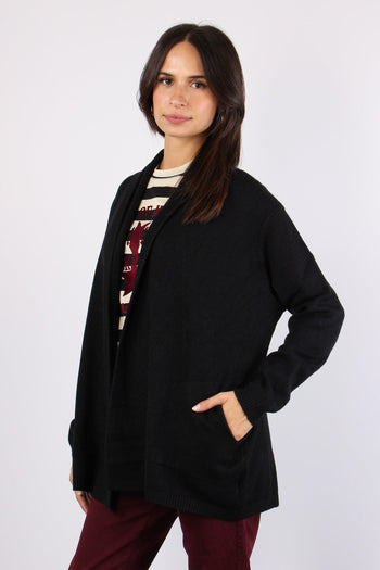 Cardigan Inserto Costina Lungh Nero - 6